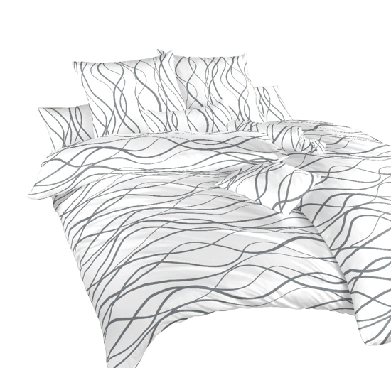 Obrázok z Povlečení krep Vlny tmavě šedé na bílém 240x200, 2x70x90 cm
